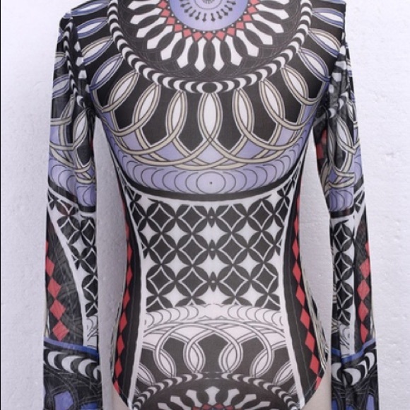 Body Suit Long Sleeve Print Multi Color Shirt - Picture 3 of 6